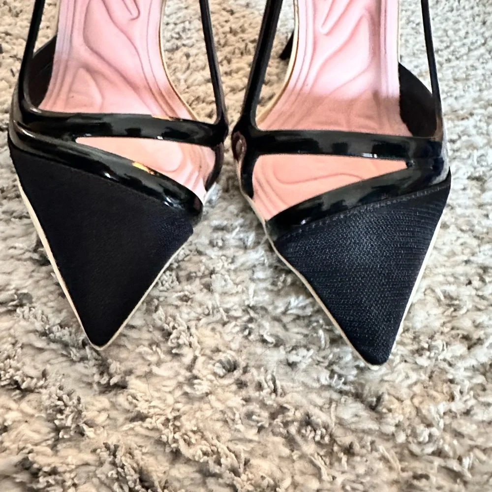 Dior Black Fabric And Patent Leather Pointed Toe Curved Heel Pumps Size 35.5 - Picture 5 of 15